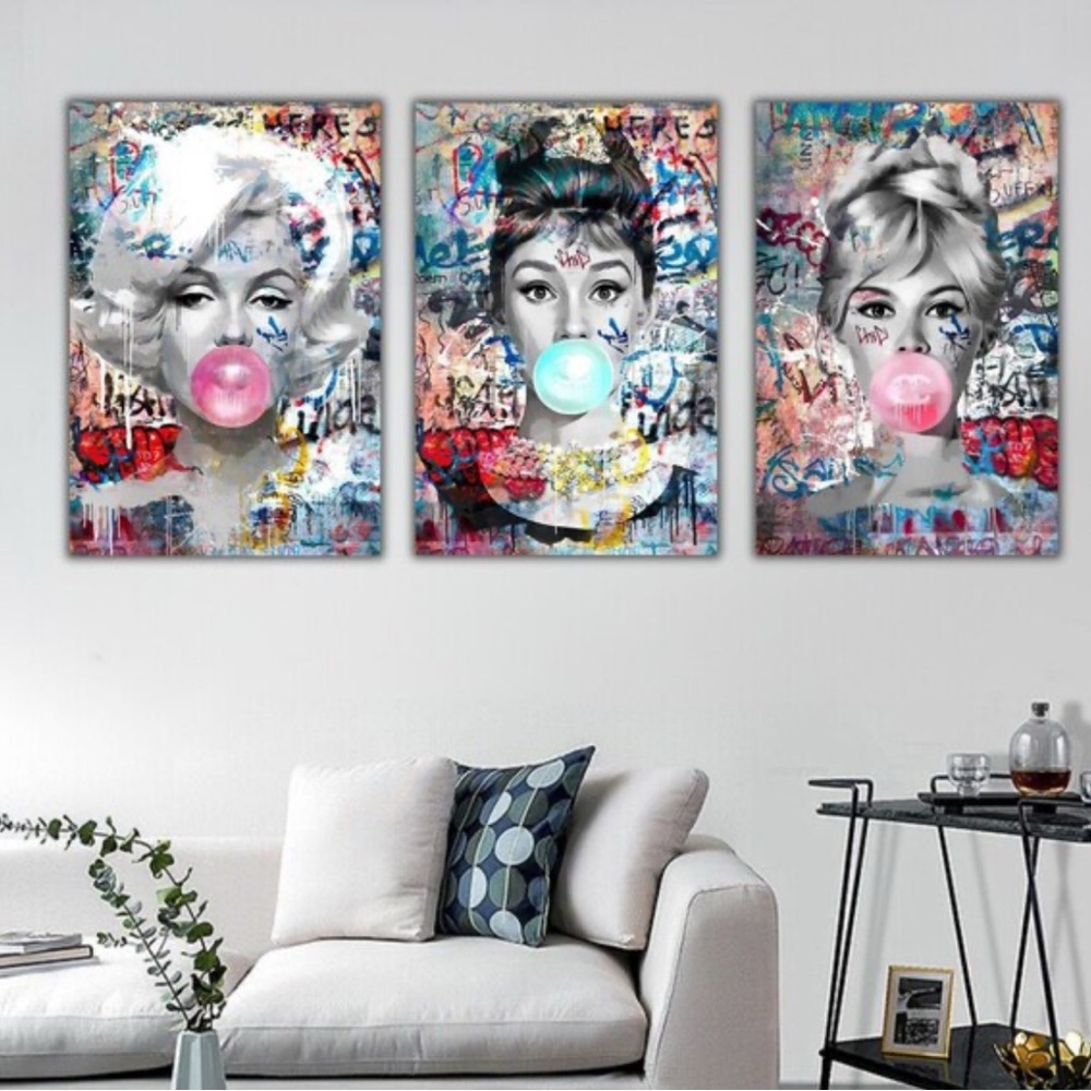 Trio of Iconic Glam Graffiti Portraits – Bubblegum Pop Art Wall Set